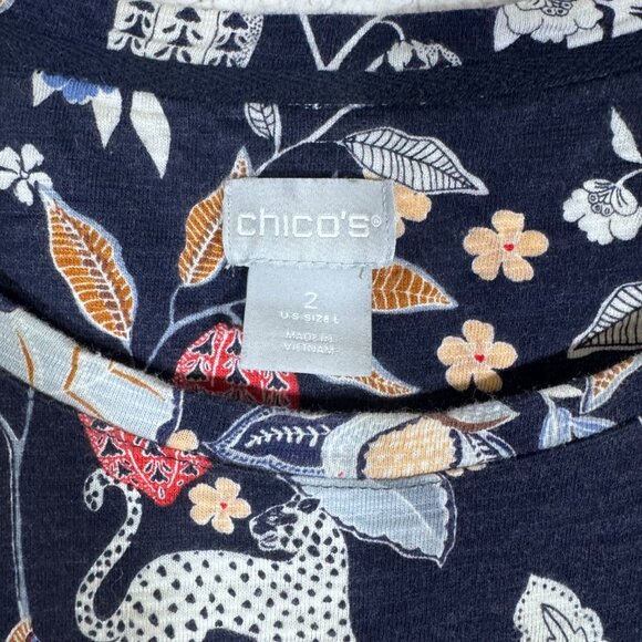 Chico's Womens Blue Floral Leopard Jersey Tunic Top Size 2 US L Cotton Modal - Picture 4 of 5